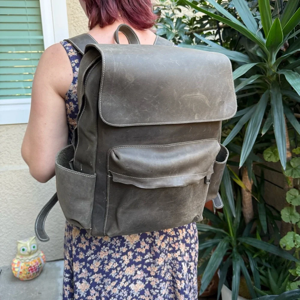Dark Grayish Green BullStrap Super Large Premium Full Grain Leather Backpack